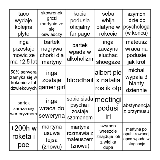 kocie bingo 2020 Bingo Card