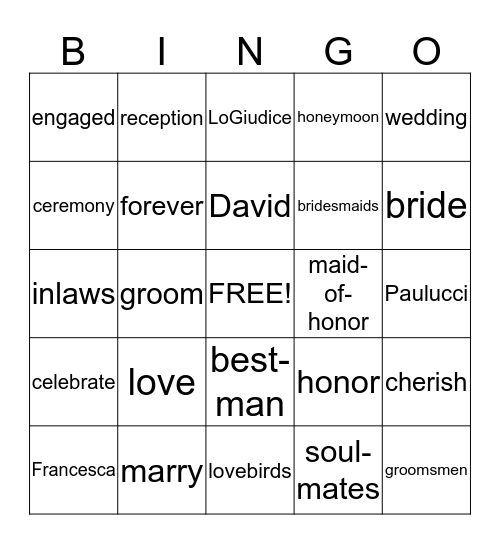 Francesca and David's Engagement Party Bingo Card