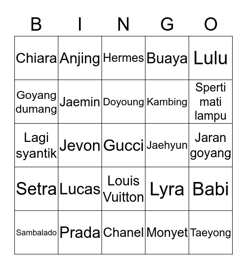 Chiara's Bingo Card