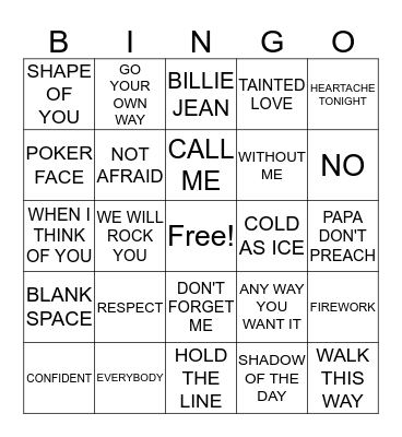 MUSIC BINGO Card