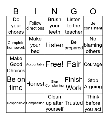 Responsible Bingo Card