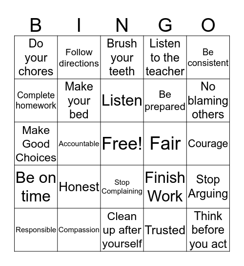 Responsible Bingo Card