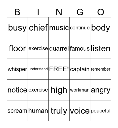 Untitled Bingo Card