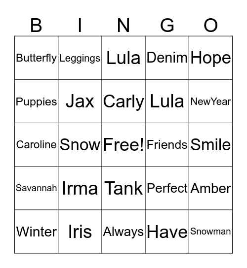 LULA WITH KARRIE SHIRKEY BINGO  Bingo Card