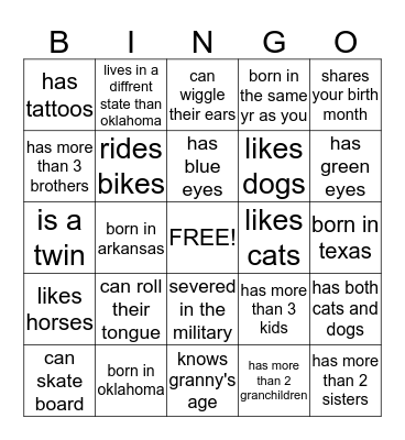 Kinsey Family reunion Bingo Card