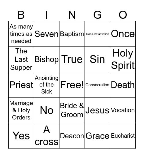 St. Mark's Sacrament BINGO Card