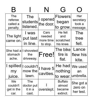 Cause and Effect Bingo Card