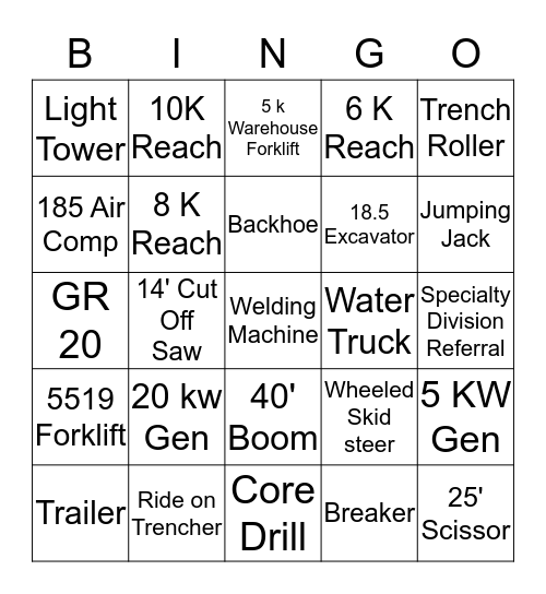Rental Bingo Card