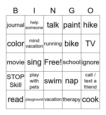 Coping Bingo Card