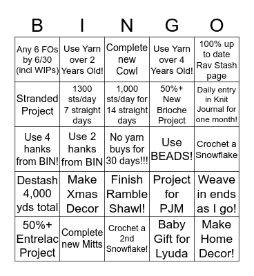 2020 Craft Bingo Card