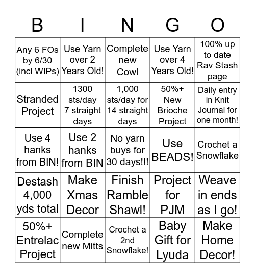 2020 Craft Bingo Card