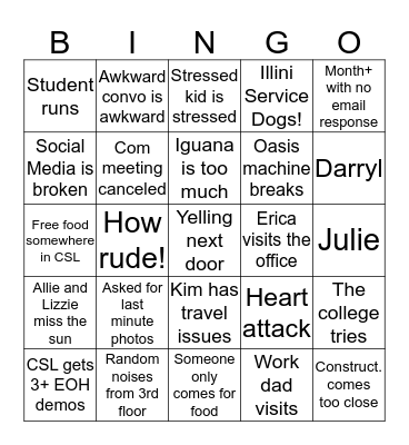 CSL Spring 2020 Bingo Card