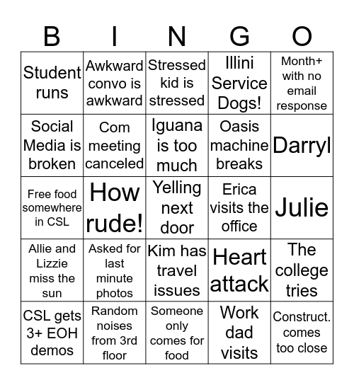 CSL Spring 2020 Bingo Card