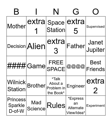 Sanity and Tallulah Book Discussion BINGO Card