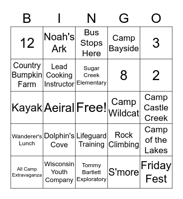 WYC Summer BINGO Card