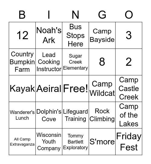 WYC Summer BINGO Card