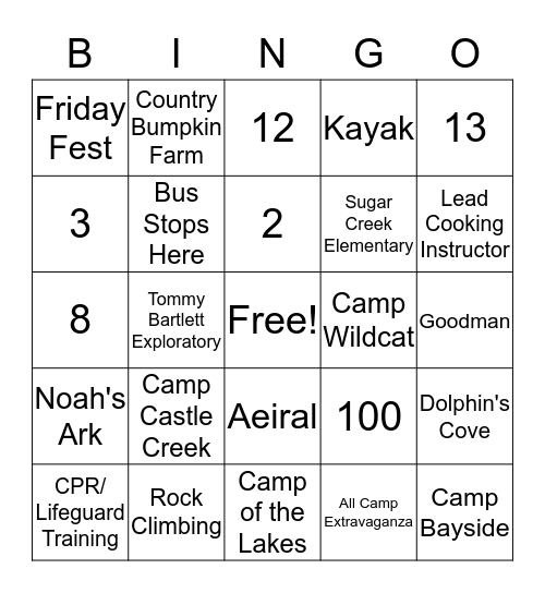 WYC Summer BINGO Card