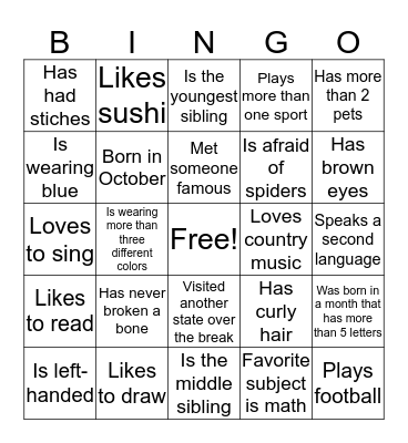 Get To Know You Bingo Card