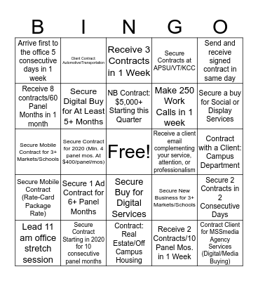 Q1 2020 BINGO! Bingo Card