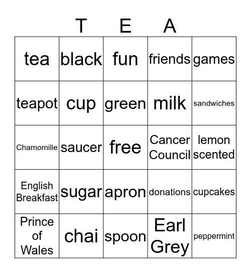 Olivia's Research Tea - The Biggest Morning Tea Bingo Card