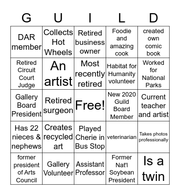 The ART of:  Conversation Bingo Card