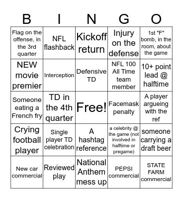 SUPER BOWL BINGO Card