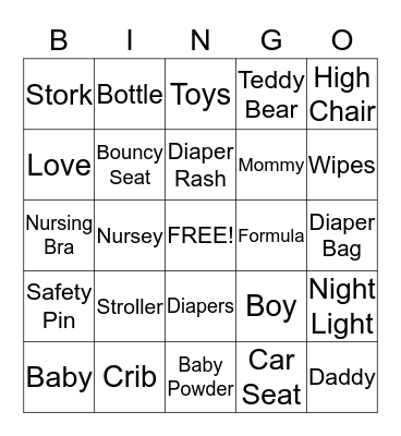 Baby Bingo Card