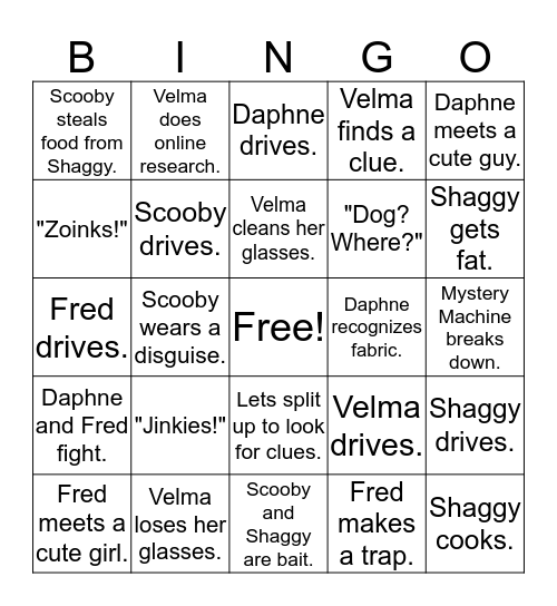 Scooby Bingo Card