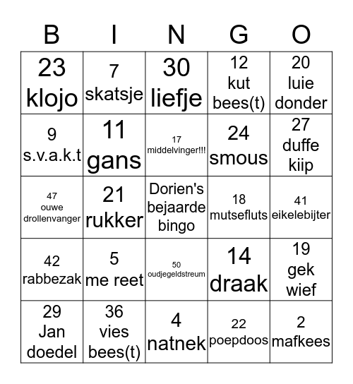 Dorien's bejaardenbingo  Bingo Card