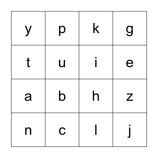 Alphabet Bingo Card
