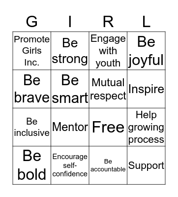 Meet the Girls Inc. Faciliator Bingo Card