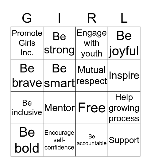 Meet the Girls Inc. Faciliator Bingo Card