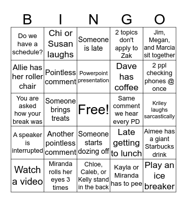 OG PD Bingo Card