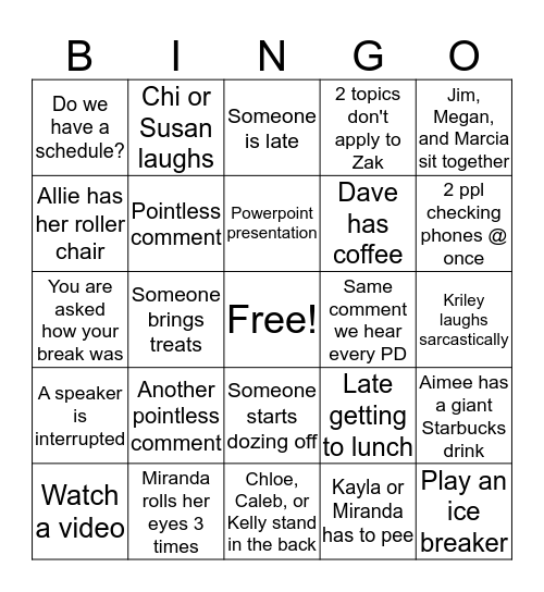 OG PD Bingo Card