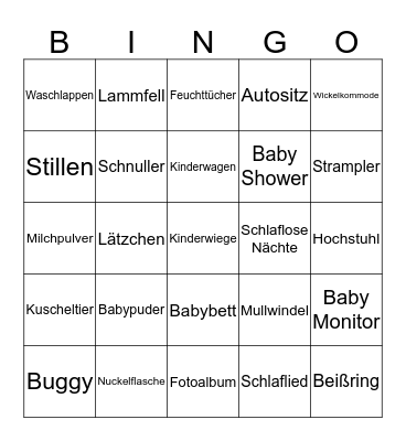 Alex's Baby Shower Bingo Card