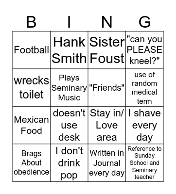 Elder Thomas Bing Bingo Card