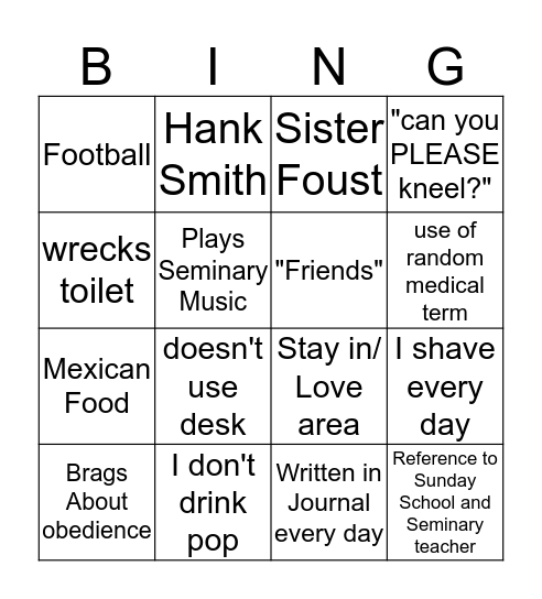 Elder Thomas Bing Bingo Card