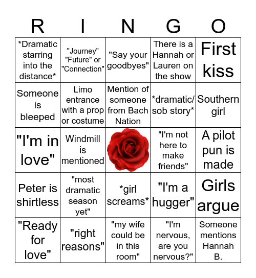 Bachelor "Ring"O Bingo Card