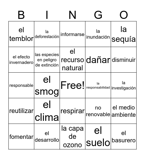 A3U2L1 Vocabulario  Bingo Card
