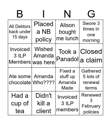 Amanda's Holiday Bingo Card