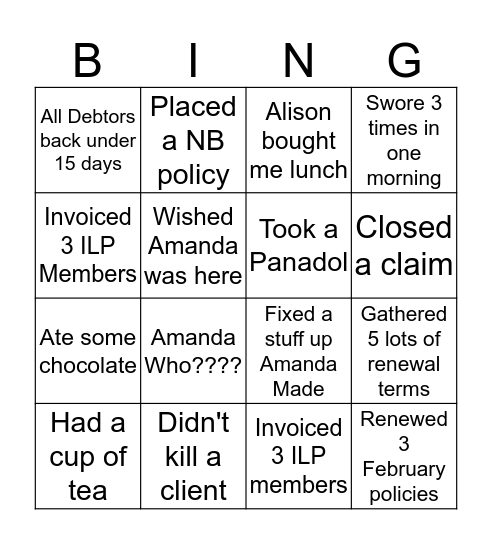 Amanda's Holiday Bingo Card