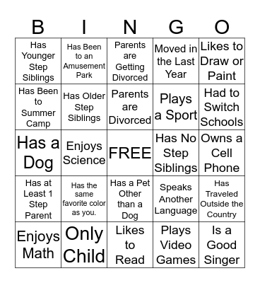 People Bingo - Getting to Know You Bingo Card