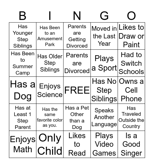 People Bingo - Getting to Know You Bingo Card
