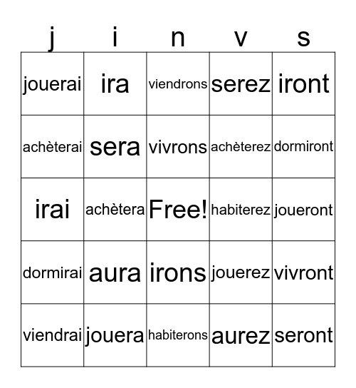 Futur Simple Bingo Card