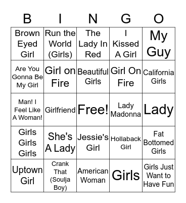 Girls vs Boys Bingo Card