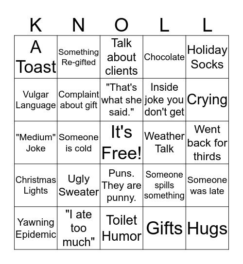 The Knollies Bingo Card