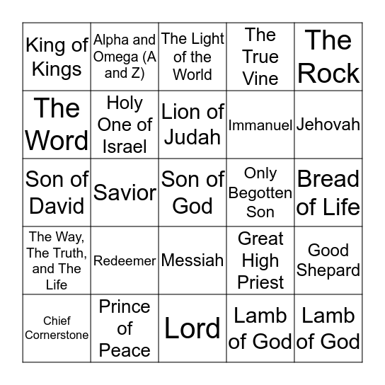 Names of Jesus Christ Bingo Card