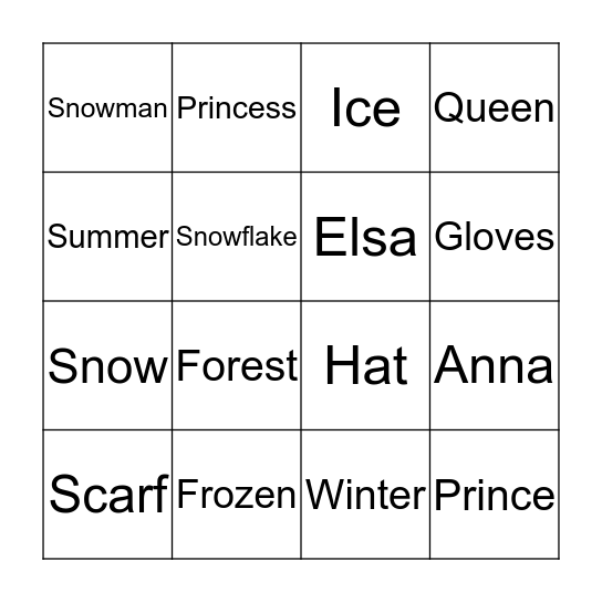Frozen Bingo Card