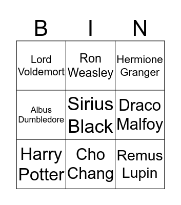 Harry Potter Bingo  Bingo Card