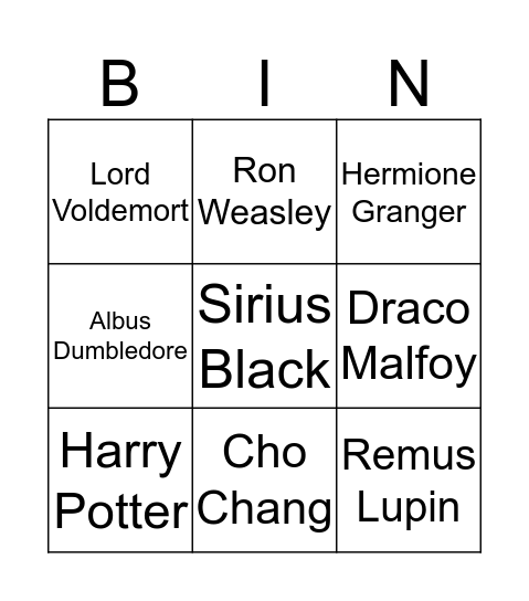 Harry Potter Bingo  Bingo Card